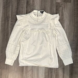 J. Crew Crocheted Lace Ruffle Long Sleeve Top - Small